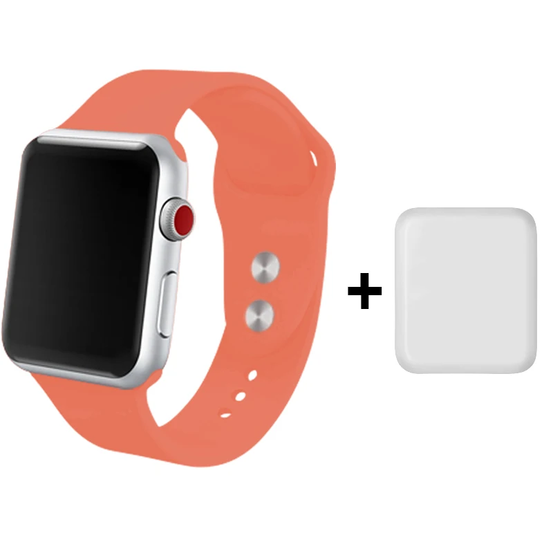 Apricot Серый силиконовый браслет 40 мм 44 мм для Iphone Watch 4+ Защитная пленка для экрана для Iwatch Series 3 Watch Band 38 42 - Цвет ремешка: Apricot