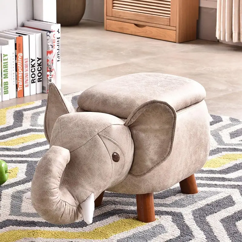 Технология ткань мультфильм животных форма детей раннее образование табурет низкий стул Слон-стул твердые деревянные ножки для взрослых Обувь скамейка
