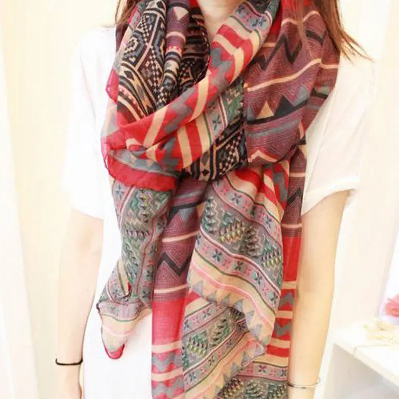 Fashion Female Girl Vintage Long Soft Cotton Voile Print Scarves Shawl Wrap Stole For Womanin