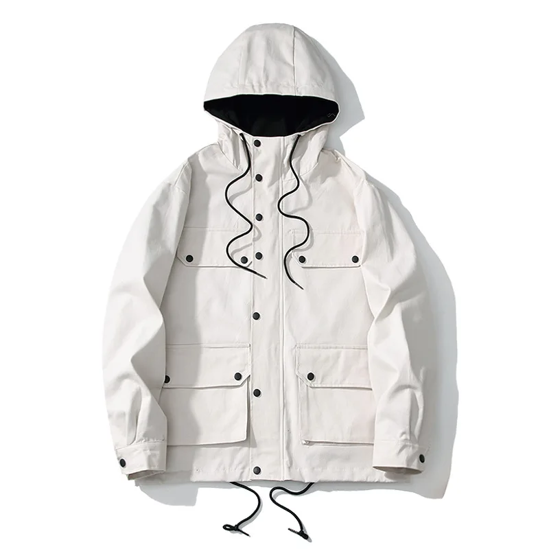 2019 Summer Autumn Cargo Jackets Men Streetwear Solid Color Jacket Hip Hop Long Sleeve Coat Windbreaker Male HZ034