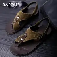 夏のサンダルメンズカジュアル sandalias hombre デザイナー本物の牛 letther sapato masculino 夏ひもサンダルフラット 15010 RAPQUE