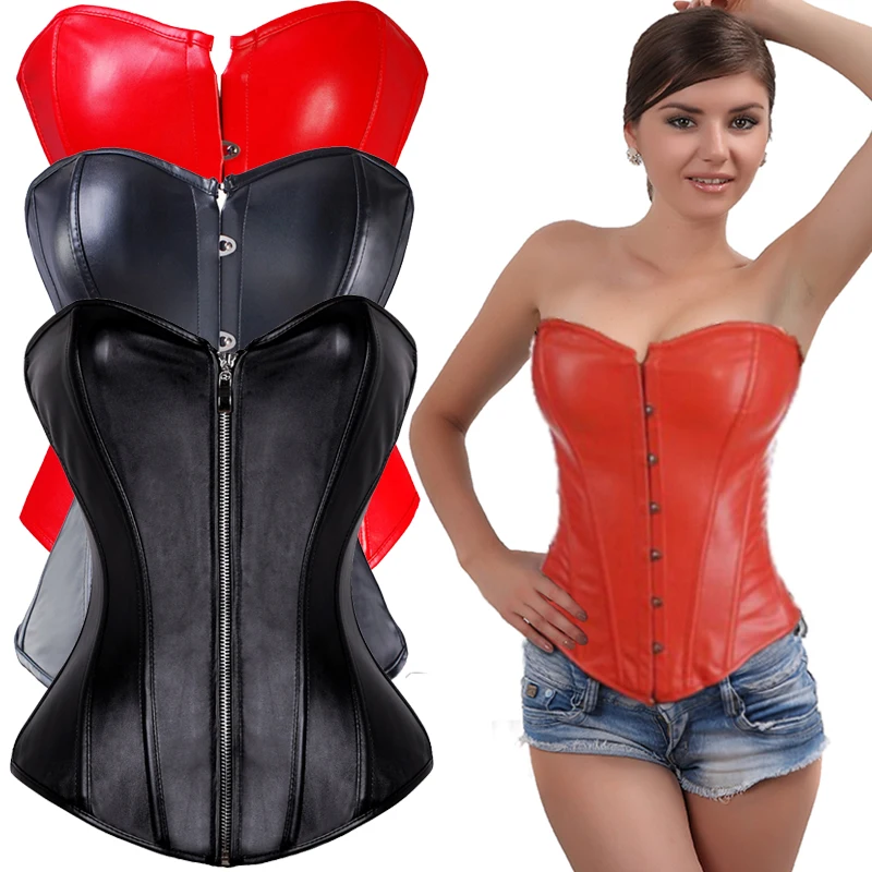 

Gothic Punk Black Faux Leather Plus Size Steampunk Corset Overbust Waist Training Corselet Sexy Corsets And Bustiers S-6XL