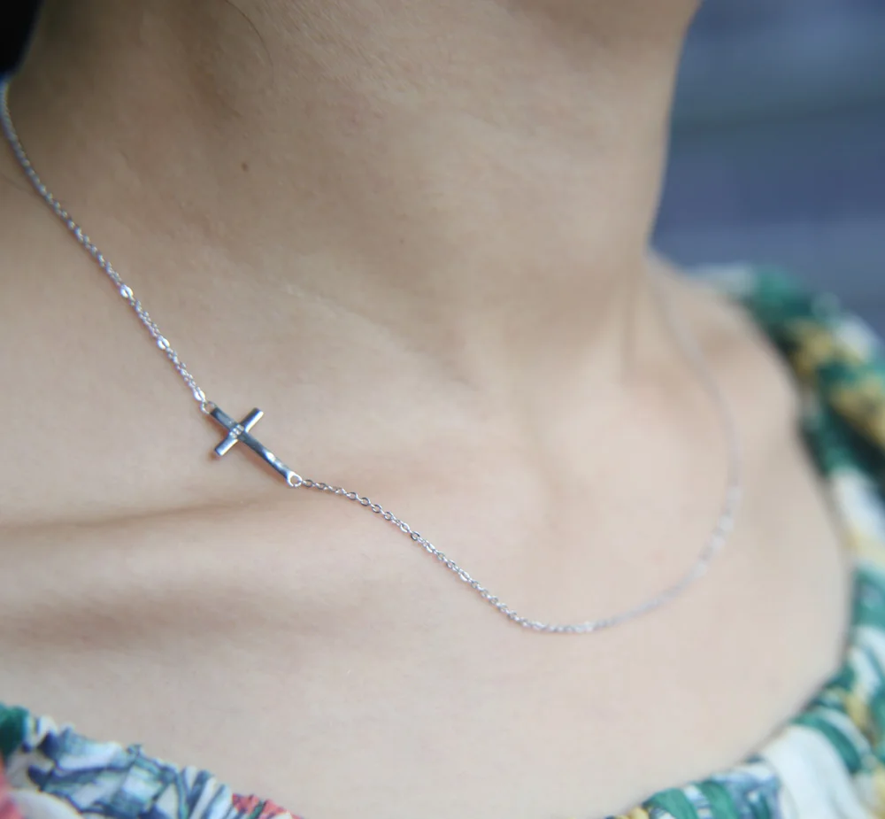 Настоящее 925 пробы Серебряное ожерелье s очаровательный крестик-кулон чистое ювелирное изделие для женщин простое изящное ожерелье оптом