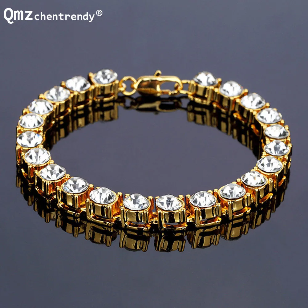 Luxury Single 1 Row Rhinestones Miami Cuban Link Chains Bracelets Hip