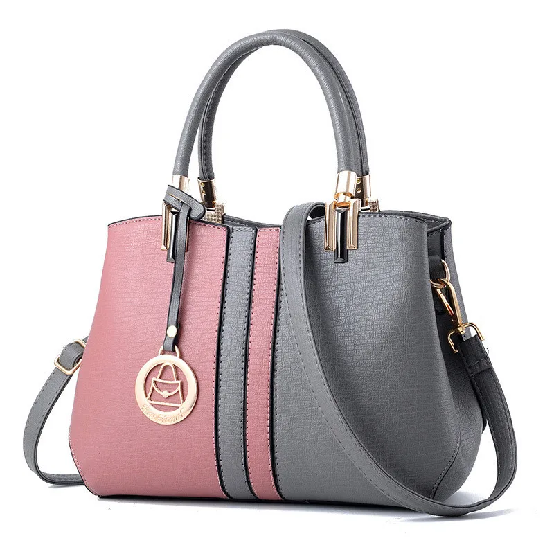 YINGPEI, женские сумки, высокое качество, женская сумка, модная, из кусков, дизайнерская, для девушек, большая, из искусственной кожи, женская сумка на плечо, Tote, подарки - Цвет: Pink and Gray