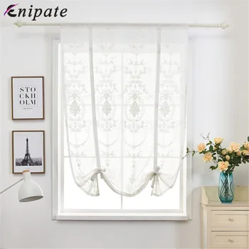 

Enipate Pastoral Flower Embroidered Sheer Short Curtain Lace Roman Blinds Door Modern Tulle Fabrics Valance Kitchen Curtains