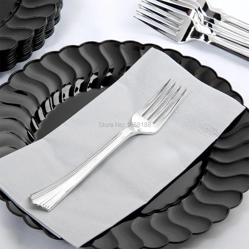 

300pcs/lot 7inch Hard Plastic Heavy Disposable Plastic Silver Fork Dinnerware Plastic Cutlery 17cm For Party Wedding Decoration