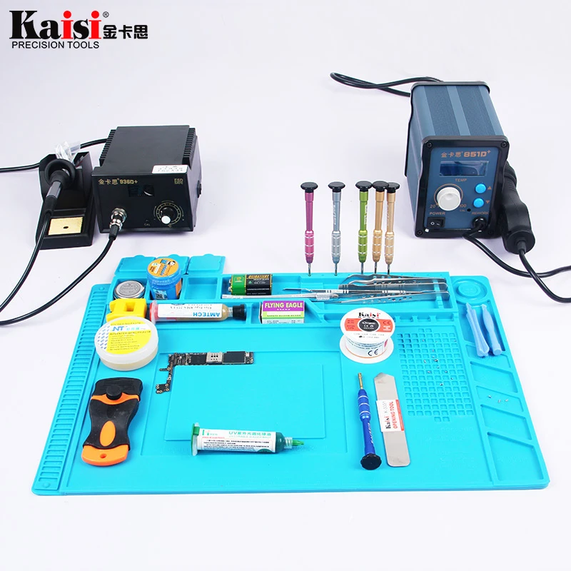 S-160 Kaisi 45x30cm Soldering Station Iron Phone PC Computer Repair Mat Magnetic Heat Insulation Silicone Pad Desk Platform