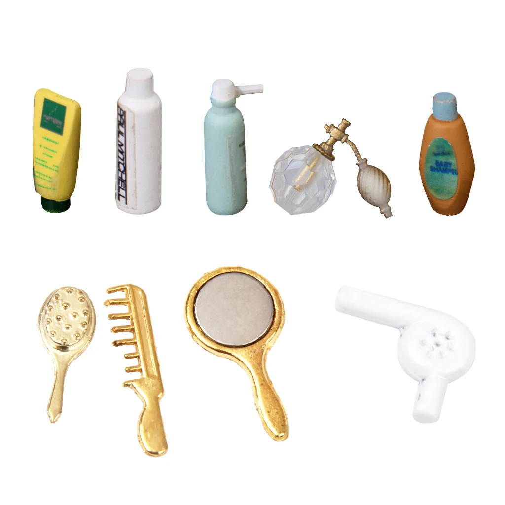 MagiDeal Dolls House Miniature Shampoo Bath Toiletries Set Bathroom Perfume Shampoo Bath Shower Accessory Decoration Set