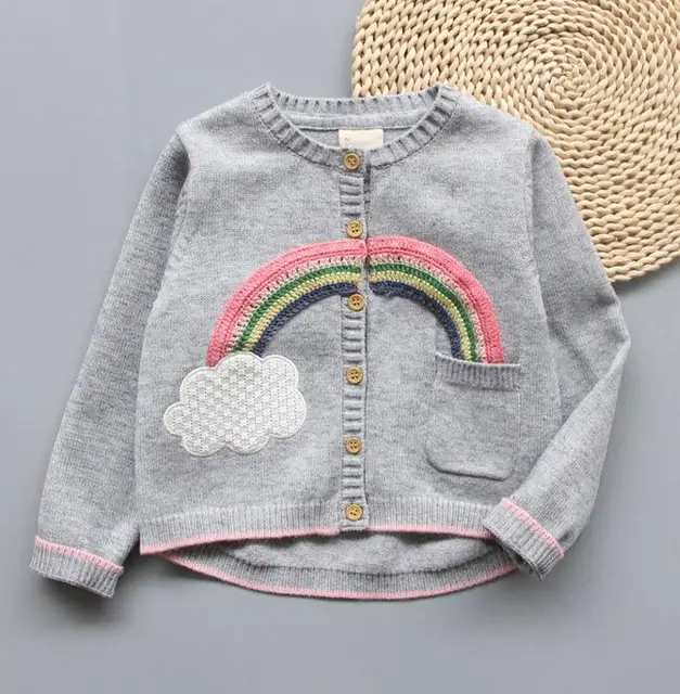 2017 New baby Girl Rainbow Knitted Cardigan Girls Kids Sweaters Jackets outfitsin Jackets