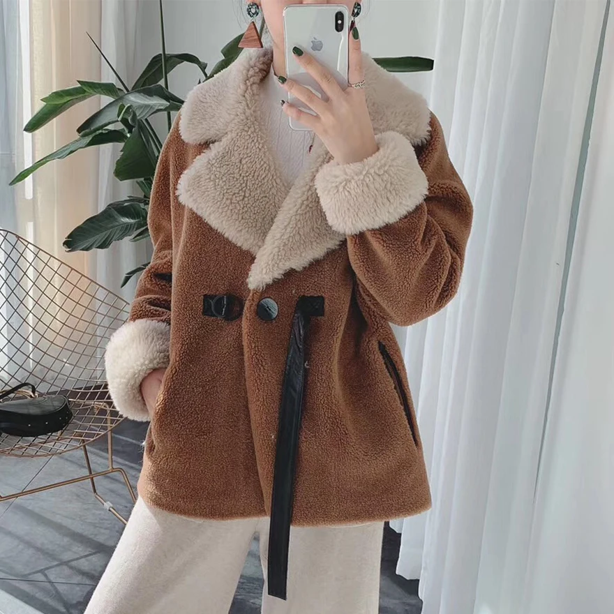 

Real fur coat women lamb fur clothes 2019 new fashion korean sheep shearling jacket plus size short style wool coats female