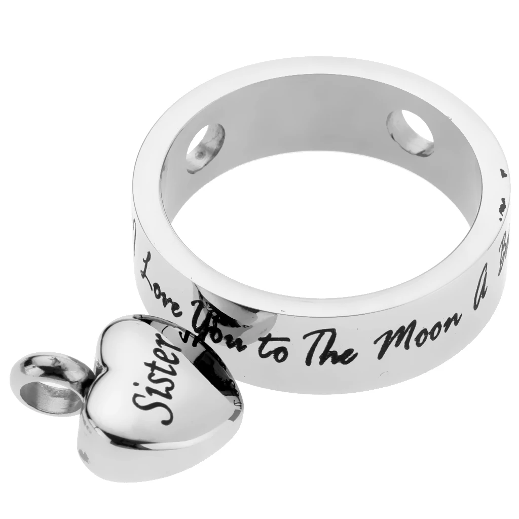 Round Loop Heart I Love You to the Moon and Back Stainless Steel Urn Pendant Memorial Keepsake Jewelry