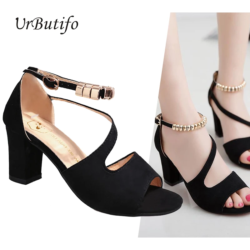 UrButifo Women's Shoes With Heels Summer Women Sandals Party Sexy Sandals Shoes With Beaded Buckle High Heels Zapatillas Mujer