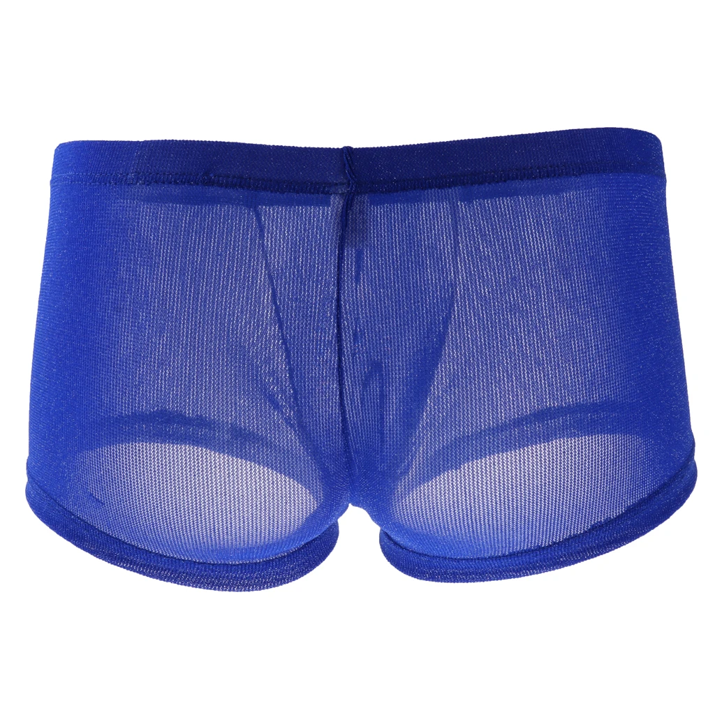 Mens Solid Sheer Underwear Glitter Hollow Out Boxers Shorts Semi-transparent Mesh Underpants