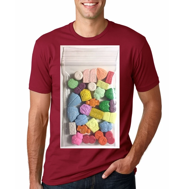 80 х Rave Music футболка экстази таблетки XTC Cocaines Drugs мужские футболки camisetas masculino 90 s личность футболка homme Топы - Цвет: REDFC6123