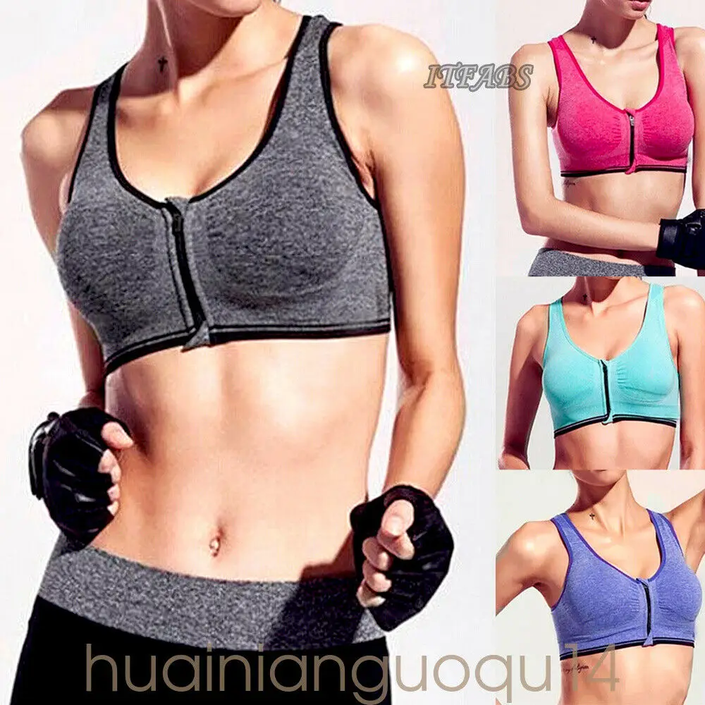 

Fashion Women Zipper U Neck Bras Ladies High Impact Workout Running Powerback Support Underwire Sexy Sports Bra
