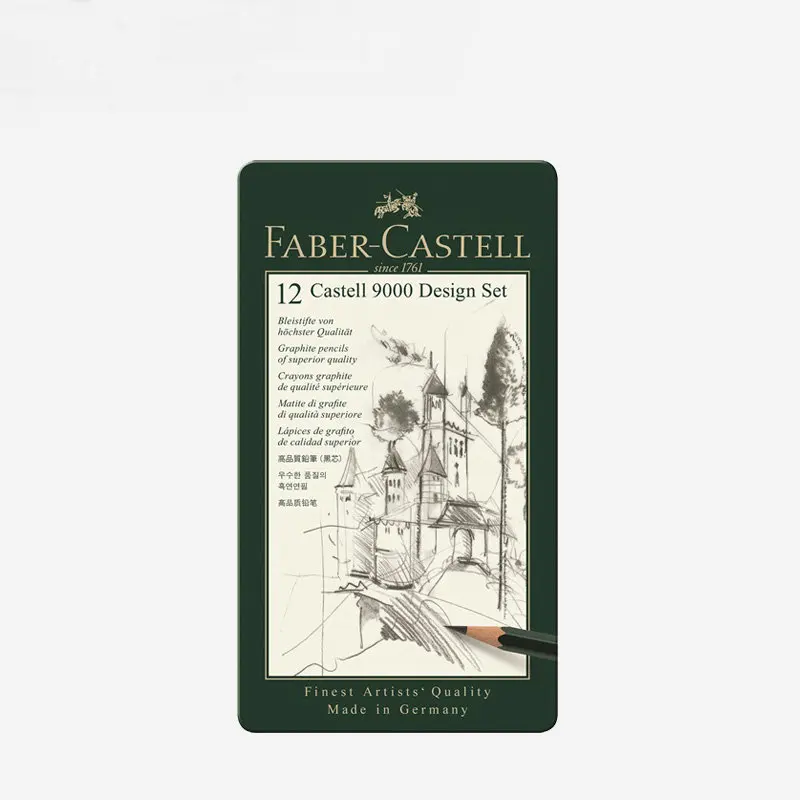 

Faber Castell 12 Castell 9000 119604 Design set/119605 Art set Graphite Pencil Writing Drawing Sketching Tin Box 12Pcs Germany