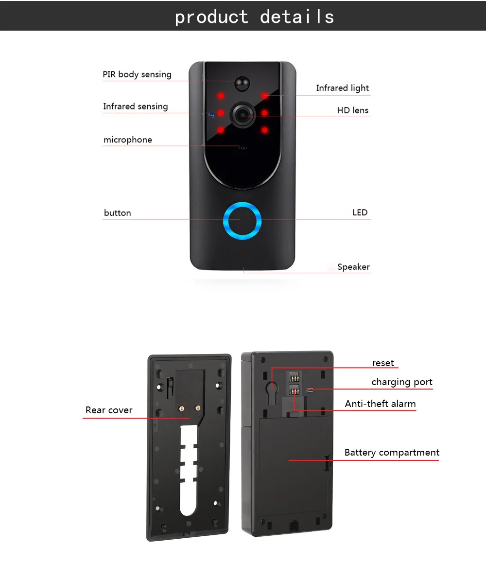 HD 720 P видео телефон двери WiFi умный дверной звонок безопасности кольцо визуальный домофон домашний мониторинг PIR Обнаружение движения ночное видение