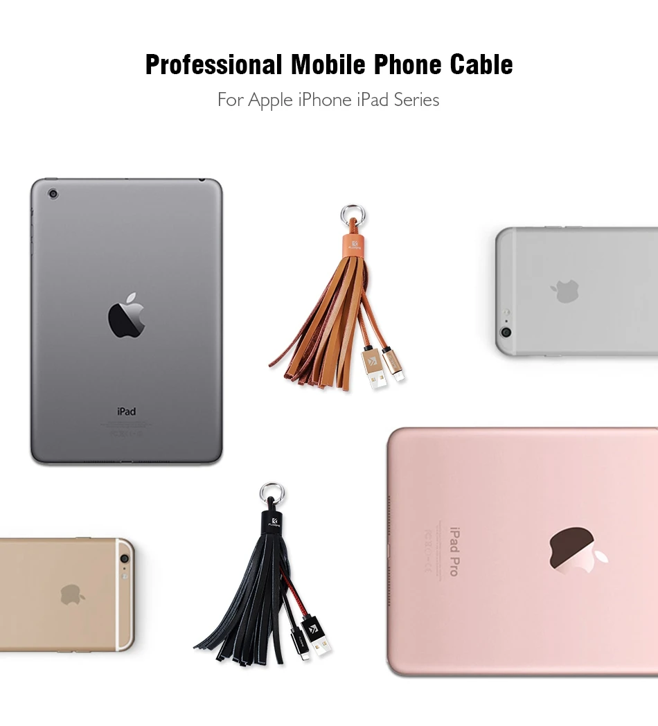 For iPhone USB Cable Genuine Leather Tassel Cable For iPhone 7 6 6S Plus SE 5 5S iPad Charger Cables  (5)