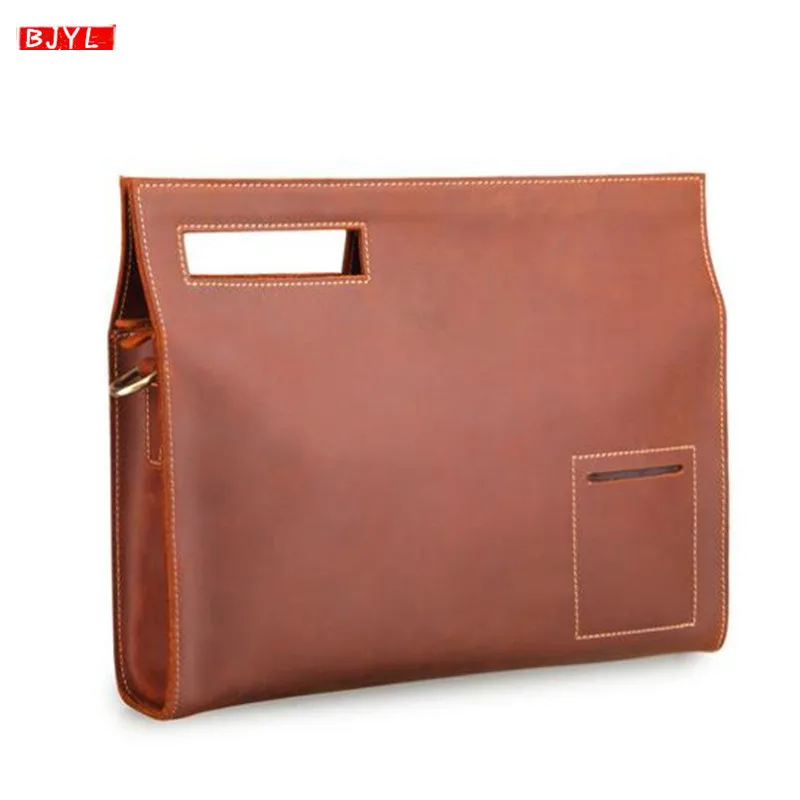 

New Crazy Horse Leather Men handbag IPAD Envelope A4 File briefcase Male Shoulder Bag Vintage genuine Leather Postman Bags