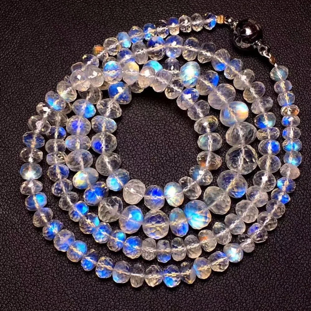 Натуральная натуральный лунный камень сильный синий огни Браслеты Для женщин женские стрейч 6-8 мм Кристалл счеты бисер браслет Цепочки и ожерелья AAAAAA