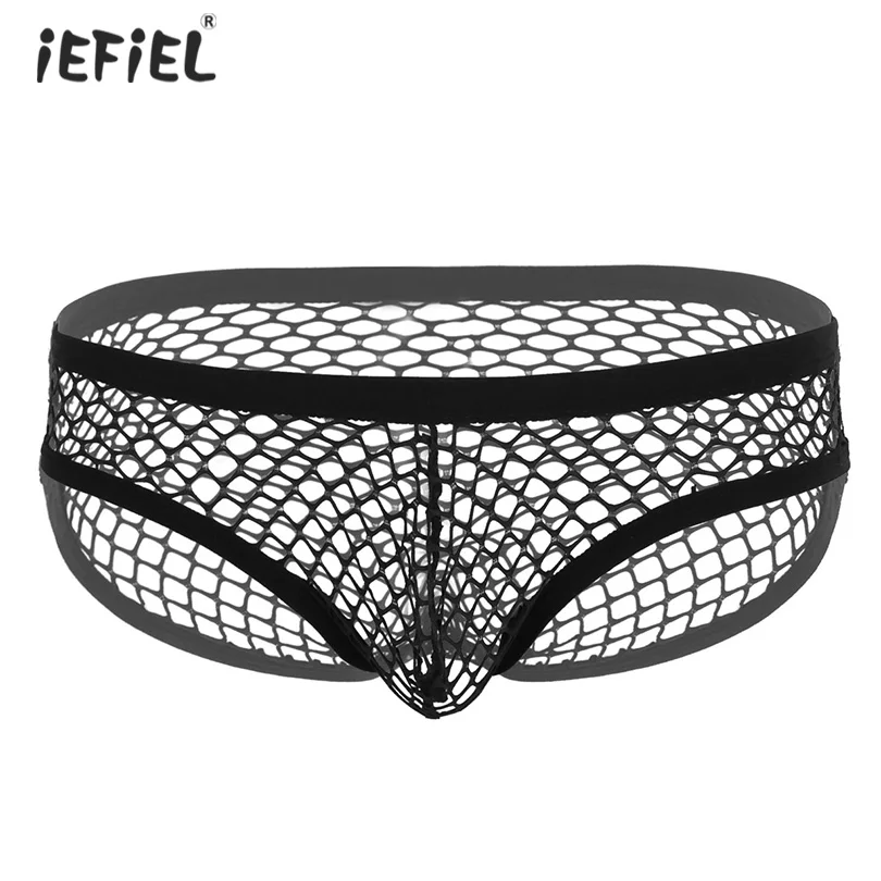 

iEFiEL Men Lingerie Breathable See Through Fishnet Sexy Panties Exotic Briefs Low Rise Bulge Pouch Bikini Sissy Briefs Underwear