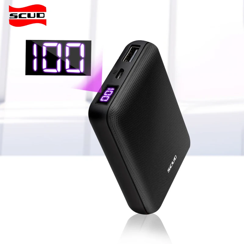 Scud mini power bank 10000 мАч+ usb-кабель type-C со светодиодным цифровым дисплеем, маленький тонкий Быстрый внешний аккумулятор для Xiaomi huawei samsung