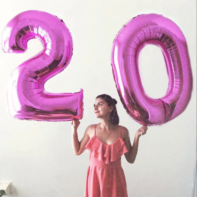 2 шт 32 40 дюймов серебряные золотые шары из фольги в виде цифр большая цифра 20 Гелиевый шар Свадебные украшения 20 день рождения - Цвет: pink