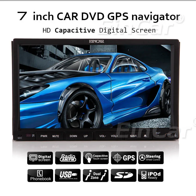 EinCar Capacitive GPS Navigation In Dash PC CD DVD Player Car Stereo Double Din BT Audio Head Unit PC Auto radio Audio Receiver System Car Video 7 iPod Remote control