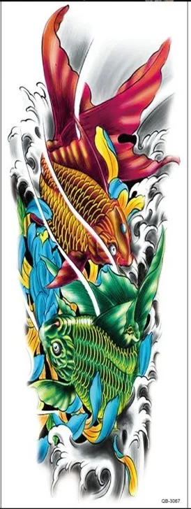 

Waterproof Tattoos Sticker Full Arm chinese color carp Koi tattoo Water Transfer flash tatoo fake tattoo for men women