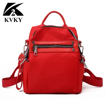 

Red Women Backpack Waterproof Nylon Solid Female Shoulders Bag Fashion Travel Mochila Feminina Flap Backpack for Teenager Girls