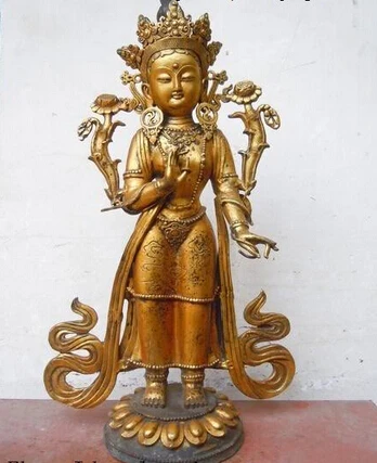 

xd 001649 21" China bronze gild Buddhism lotus flower hand Kwan-yin Sculpture statue