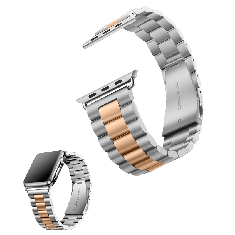 STJ бренд Нержавеющая сталь ремешок для наручных часов Apple Watch, версии 3/2/1 38 мм 42 мм металлический спортивный ремешок для наручных часов iwatch серии 4 40 мм 44 мм - Цвет ремешка: Silver-Rose