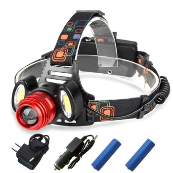 

New Red Cree XML-T6+2*COB Light Led Headlamp Zoomable Headlight Head Lamp Hunting Flashlight Torch by 2*18650 battery Waterproof