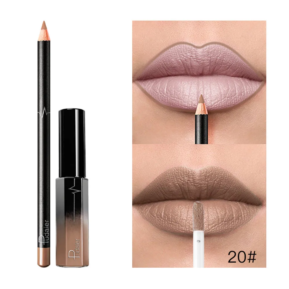 Pudaier Cosmetics 2 шт. бархатная матовая долговечная жидкость губная помада Водонепроницаемая подводка набор увлажняющий крем для красоты пигментированные помады