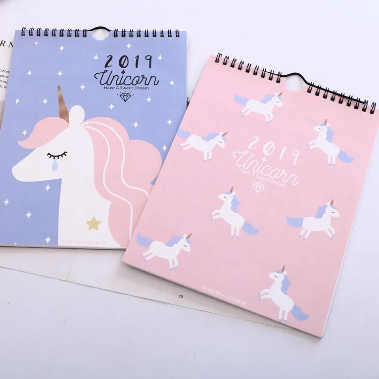 

New 2019 Kawaii Unicorn Wall Calendar Agenda Organizer Cartoon Calendar Daily Schedule Planner 2018.09~2019.12