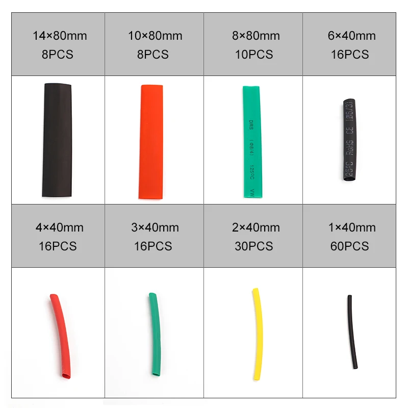 

2:1 Set Polyolefin Shrinking Assorted Heat Shrink Tube Wire Cable Insulated Sleeving Tubing 164pcs Set