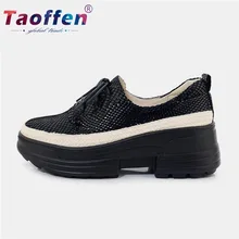 Taoffen/Настоящая кожаная спортивная обувь для женщин; прогулочная обувь; шикарные Сникеры на платформе; повседневная обувь для отдыха; размеры 34-39