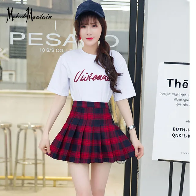 Harajuku Lolita Pink Red Plaid Micro Skirt Women Summer Harajuku Korean ...