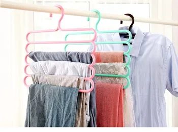 

2 pcs/lot Color anti-skid trousers rack Hanger multi-function 5 layer pants hanger scarf silk tie mounts, Plastic Clothes Peg