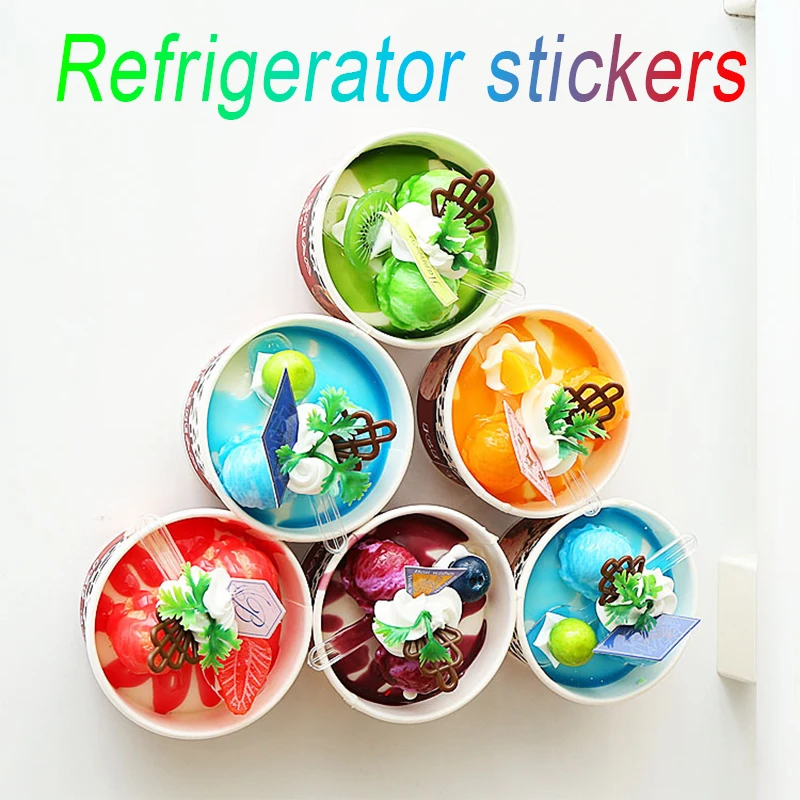 

6Pcs Resin Artificial Ice Cream Foam Similation Ice Cream Foods Home Kitchen Artificial Decorations Fridge Sticker Ornament