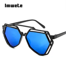 Imwete полигональные полые солнечные очки Роскошные брендовые дизайнерские женские Винтажные Солнцезащитные очки Разноцветные очки ретро очки UV400