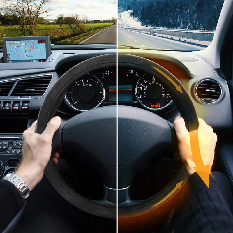 

12V Electric Steering Wheel Cover Car Heating Steering Wheel Cover Leather Steering Wheel Cover