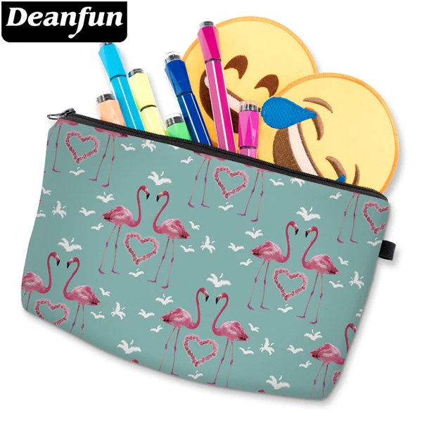  Deanfun 3D Printed Cosmetic Bags Heart Flamingo Necessaries for Women Travelling Storage Makeup Drp