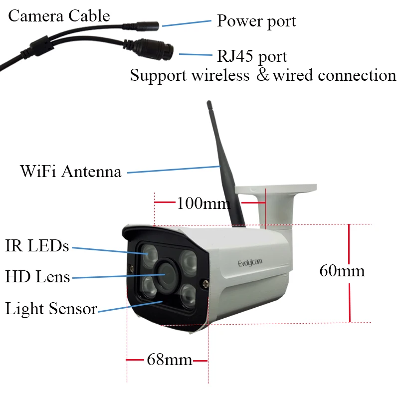 IP камера цилиндрическая Evolylcam 720P 1 МП HD Wi Fi Onvif P2P|Камеры видеонаблюдения| |