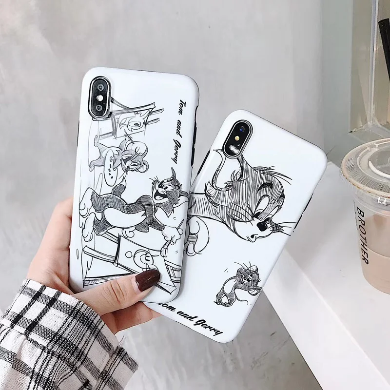 

Cases for Huawei P10 P20 P30 Mate 10 20 Pro Cute Cartoon matte sketch tom jerry soft cover For Honor 9 10 Nova 4 3 3i back funda