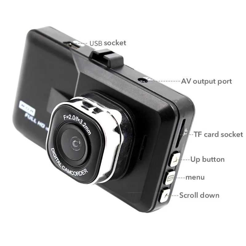 3/3. 2 Дюймовая Автомобильная DVR камера ЖК экран широкий угол 170 градусов двойная