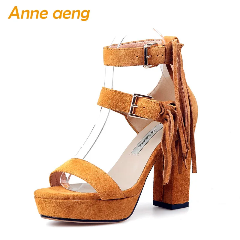 

2018 summer women sandals high block heel shoes platform open toe nubuck buckles strap sexy summer women shoes yellow size 33-43