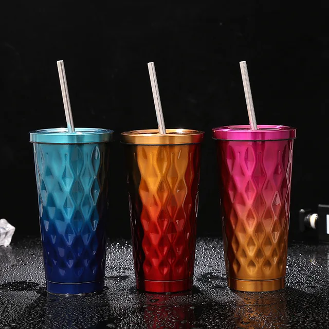Travel Coffee Cup with Straw Insulated Tumbler Stainless Steel Mug