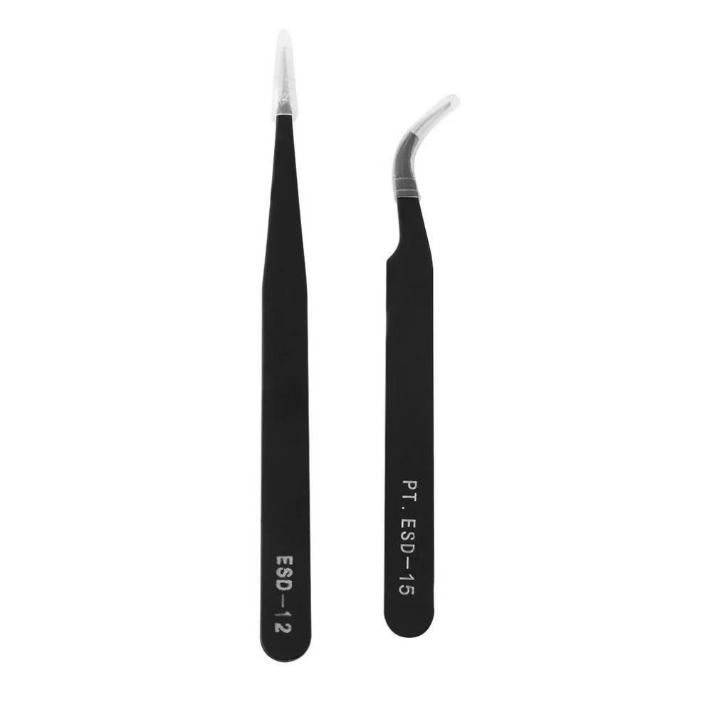 Buy 2Pcs Metal Anti Static Tweezer Nail Art DIY